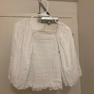 Mauve White Puffed Sleeve Top